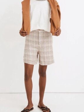 Madewell Linen Clean High Rise Shorts in Plaid 5” Inseam Size 14